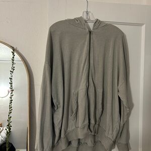 American Eagle Outfitters Men's Light Gray Zip-Up Sweater